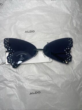 Aldo Butterfly Rimless Sunglasses in Dark Blue with Rhinestones